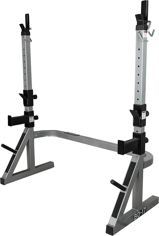 Valor Fitness Adjustable Power Squat Rack with J-Hooks, Locking Safety Catches, and Plate Storage – Home Gym Bench Press Station – Max Weight 475 lbs