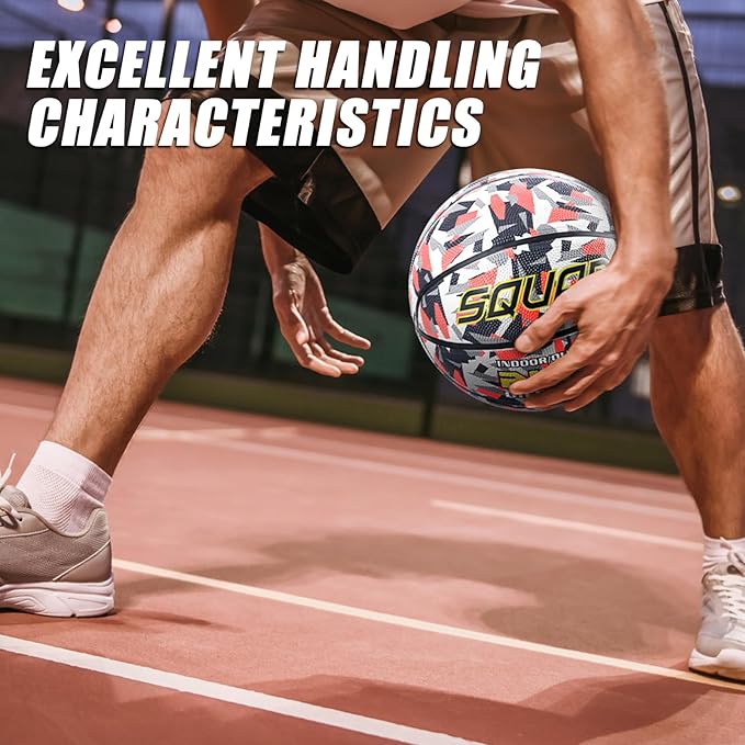 SQUAD Colored Camo Outdoor Basketball - High-Performance Rubber Basketball, Official Regulation Size 7 (29.5''), Includes Pump and Mesh Bag