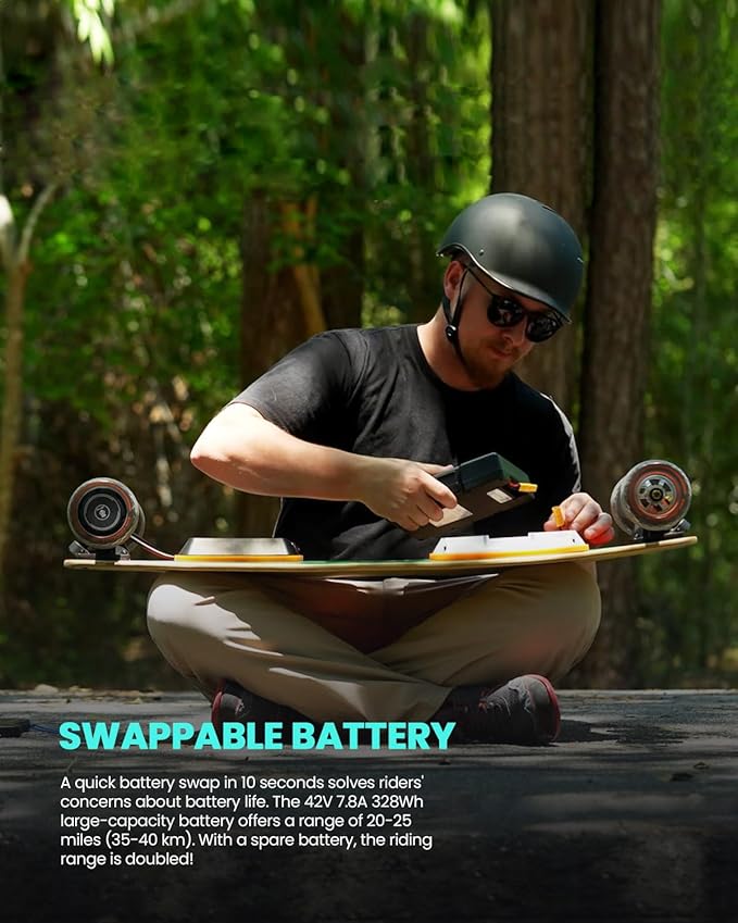S3/Pixel Rider Electric Skateboards with Remote and Swappable Battery/Top Speed 28 Mph/2 * 600W Motors/12Miles/25Miles Max Range Electric Longboards for Adult&Beginner