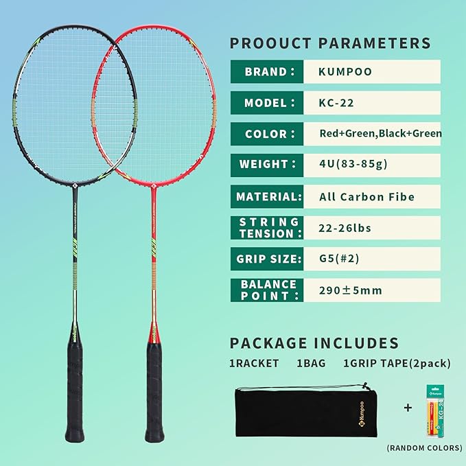 Badminton Racket Carbon Fiber, Badminton Racquet Set with Cover, Badminton Professional Racket Durable for Beginners Outdoor Games Gym