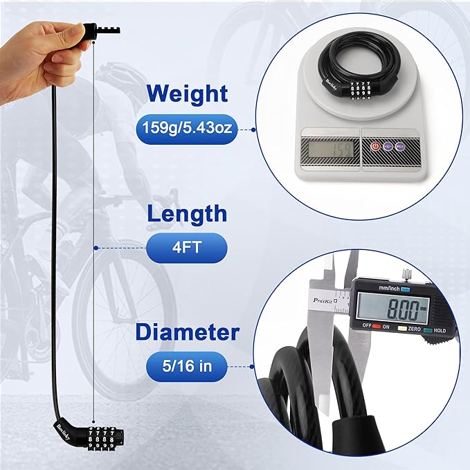 Bike Cable Lock,2Pack,4-Digit,4ft Long Resettable Combination High Security Bicycle Lock for Scooter, Vinyl-Coated Anti-Theft 5/16 in Diameter