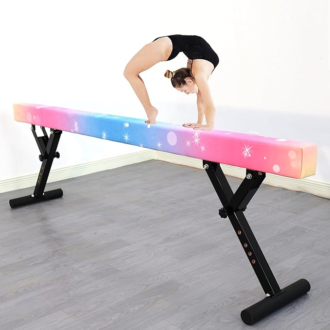 Adjustable Balance Beam Gymnastics Beam 8 FT Adjustable Height Beams for Kids, High and Low Floor Beams,Gymnastics Equipment for Kids Adults Training at Home and Gym Center