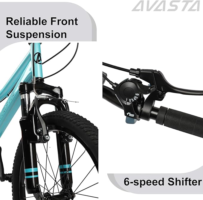 AVASTA Govet 20'' Kids Mountain Bike for 6-12 Years Old Boys Girls with Suspension Fork, 6 Speeds Drivetrain, Multiple Colors