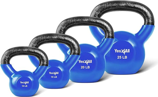 Yes4All Kettlebell Set Vinyl Coated Weights Combo for Full Body Workout Equipment Push up, Grip Strength Training, Dumbbell Weights Exercises