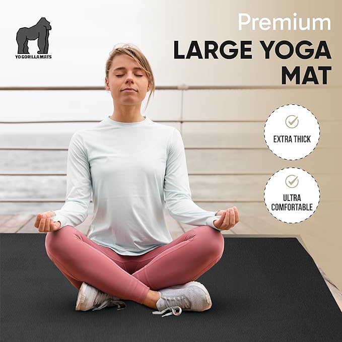 Gorilla Mats Premium Large Yoga Mat – 7' x 5' x 8mm Extra Thick & Ultra Comfortable, Non-Slip Barefoot Exercise Mat – Works Great on Any Floor for Stretching, Cardio or Home Workouts