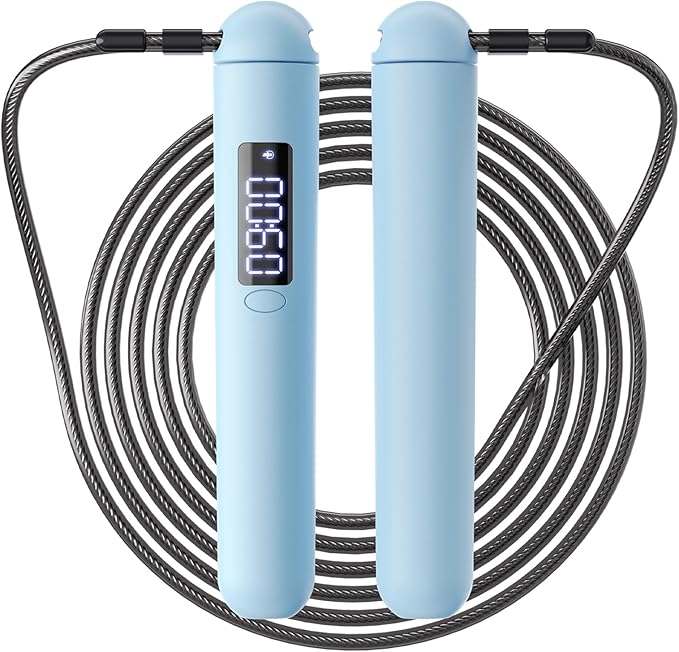 Smart Jump Rope – Customisable Calorie, Count and Time Settings Jump Ropes, Adjustable Steel Wire Skipping Rope with LED Display, for Men Women Fitness and Workout