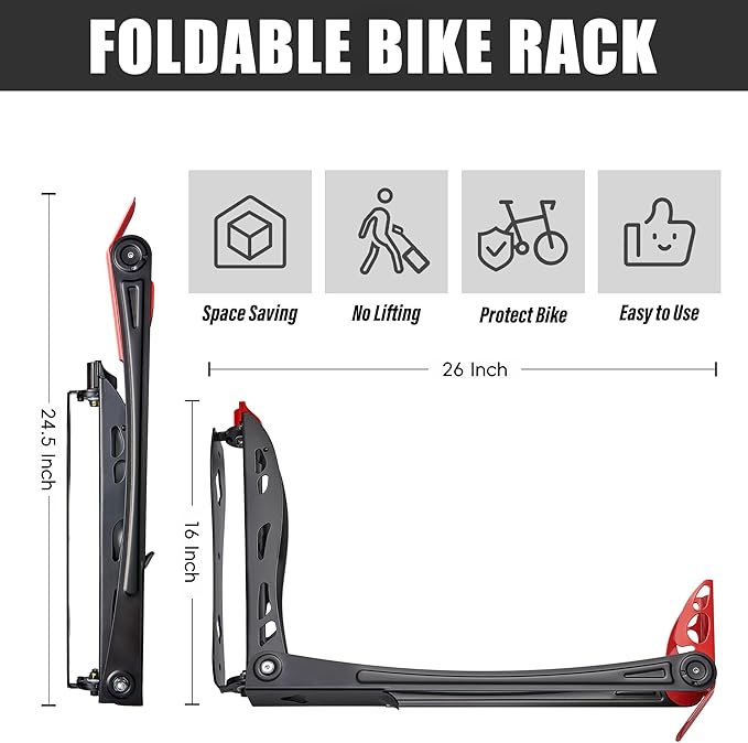 Wallmaster BIKEPAL Swivel Bike Rack, Wall Mounted Vertical Bike Storage Hanger, Space Saving for Home and Garage, 2 Pack
