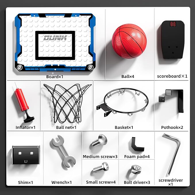 Indoor Basketball Hoop for Kids, Over The Door Mini Basketball Hoops, Mini Hoop with Scoreboard & 4 Balls, Kids Basketball Hoop Sport Toys Gifts for 5 6 7 8 9 10 11 12+ Year Old Boys