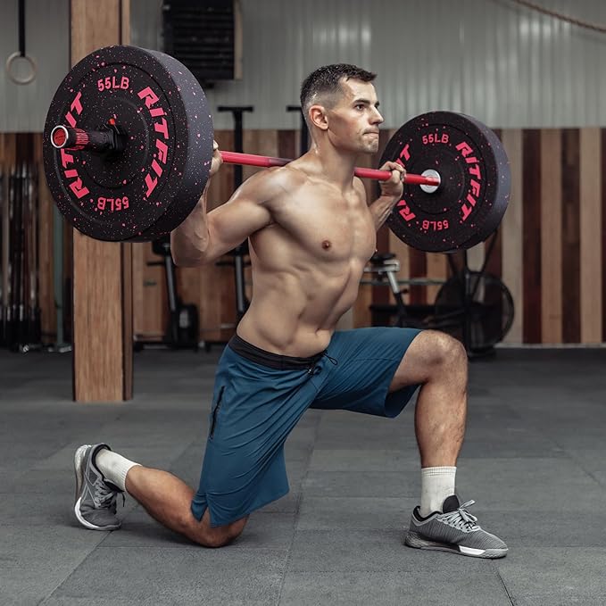 RitFit Barbell Weight Set - 4/6FT Olympic Barbell with Weight Plates (55-275LB Total) - Weightlifting Equipment for Squats, Curls, Deadlifts, Presses, Hip Thrusts