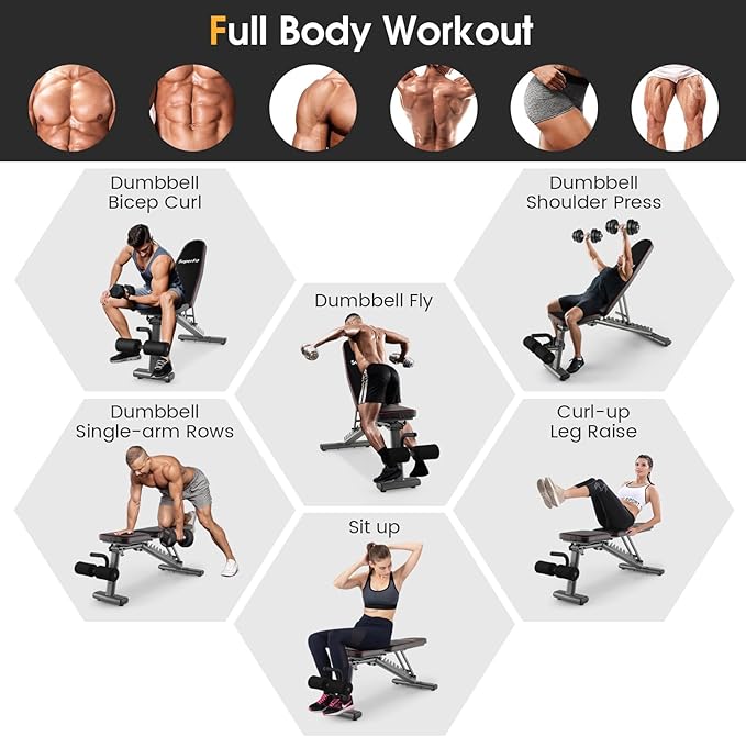 GYMAX Adjustable Weight Bench, 660lbs Strength Training Bench Press for Full Body Workout, Commercial Grade Decline Incline Flat Exercise Bench w/Built-in Wheels for Weight Lifting Fitness Equipment