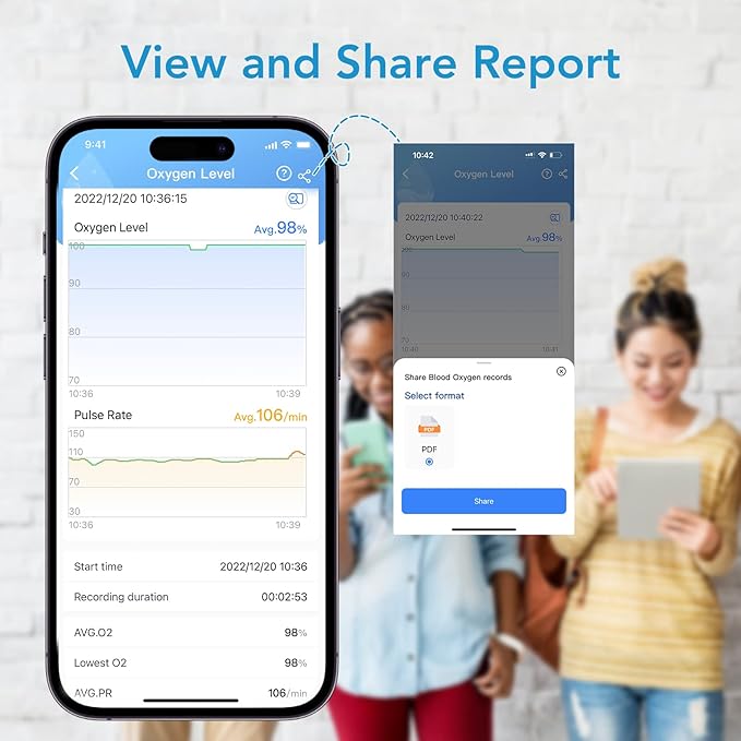 Wellue Fingertip Pulse Oximeter, Blood Oxygen Saturation Monitor with Batteries & Lanyard for Wellness Use Bluetooth, Black