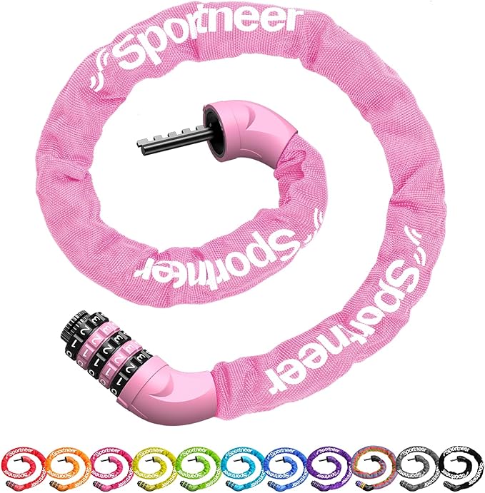 Sportneer Bike Lock: 5 Digit Combination High Security Anti Theft Bike Chain Lock - 3.2/3.6/4ft Heavy Duty Keyless Bicycle Lock for Bike, Motorcycle, Scooter, Door & Gate - 4/6mm Thick, Easy to Use