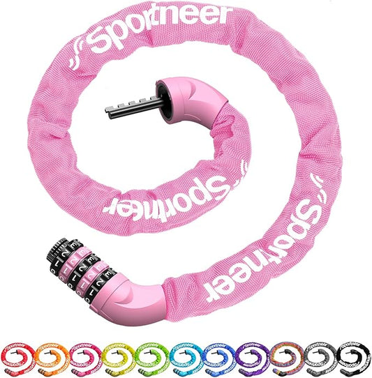 Sportneer Bike Lock: 5 Digit Combination High Security Anti Theft Bike Chain Lock - 3.2/3.6/4ft Heavy Duty Keyless Bicycle Lock for Bike, Motorcycle, Scooter, Door & Gate - 4/6mm Thick, Easy to Use