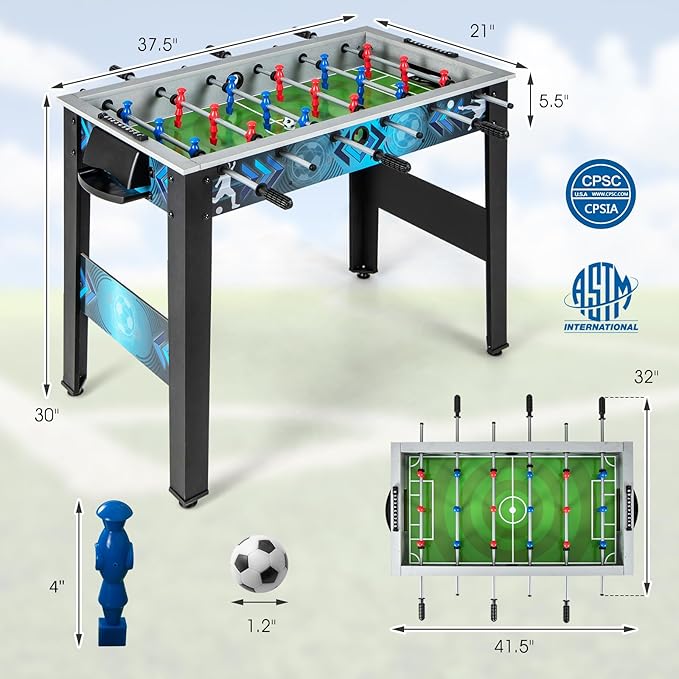 Goplus Foosball Table, Freestanding Soccer Table Game with 2 Footballs, Ergonomic Handle, 18 Realistic Players, Adults Youth Kids Foosball Games for Indoor, Game Room, Office, Party