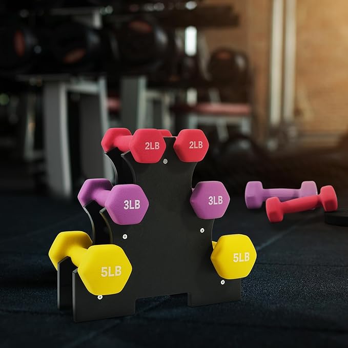 Neoprene Coated Dumbbell Set with Rack, Free Hand Weight Set For Home Gym Workout, Anti-Slip, Anti-roll, 20LBS, 32LBS, 50LBS and 56LBS Sets, Multiple Weight Options
