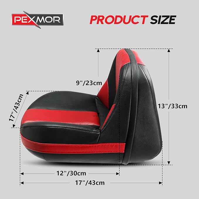 PEXMOR Boat Seats, Fishing Boat Seat, Waterproof Captain Seat Low Back Casting Bass Seats for Boats, Thick Soft Cushion Butt Seat, 2 Packs (Red&Black)