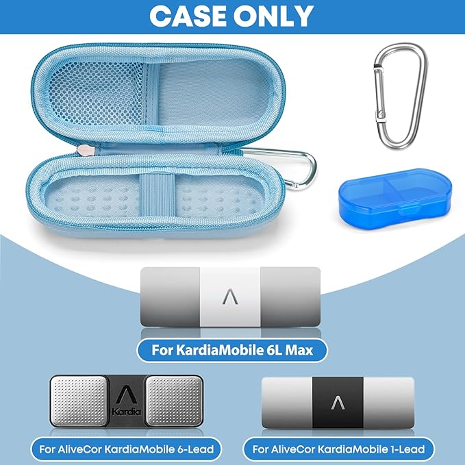 Case for KardiaMobile 1L 6L Personal EKG Monitor, Hard Travel Carrying Case for AliveCor Kardia Heart Monitor EKG/ECG, Portable Heart Rate Monitor Bag Storage Organizer with Pill Box & Carabiner Clip