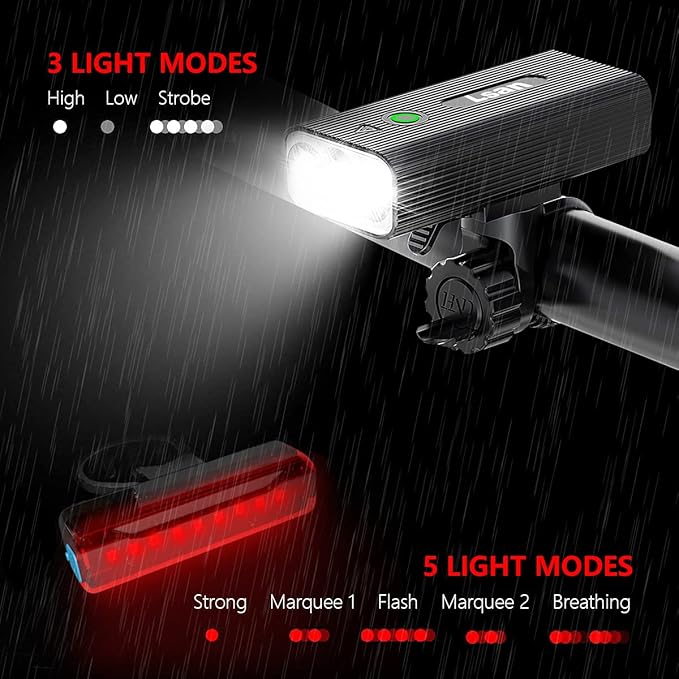 Super Bright Bike Lights for Night Riding,Bike Lights Front and Back,3 LED USB Rechargeable Bicycle Light,Bike Headlight with Power Bank Function,IPX5 Waterproof,3+5 Light Modes