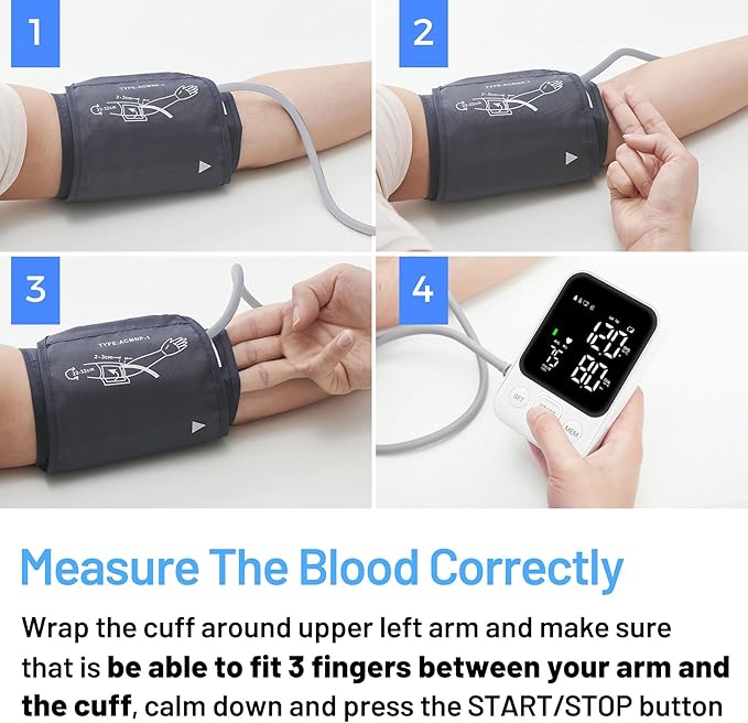 Blood Pressure Monitor Upper Arm Machine Accurate Adjustable Manual BP Cuff Kit Led Backlit Display 2 Users 240 Sets Memory Includes Storage Bag White