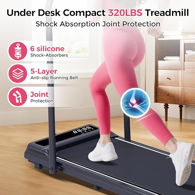 Portable Walking Pad Treadmill with Handle Bar, Foldable Folding Walking Pads Treadmills for Home with Handles