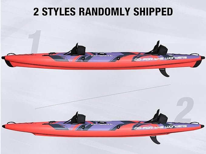 UPWELL 11'/14'6”Inflatable Kayak with Drop Stitch Floor and Accessories Including Kayak Seat with Thickened Cushion, Paddle, Fin, Repair Kits, Carry Bag and Hand Pump
