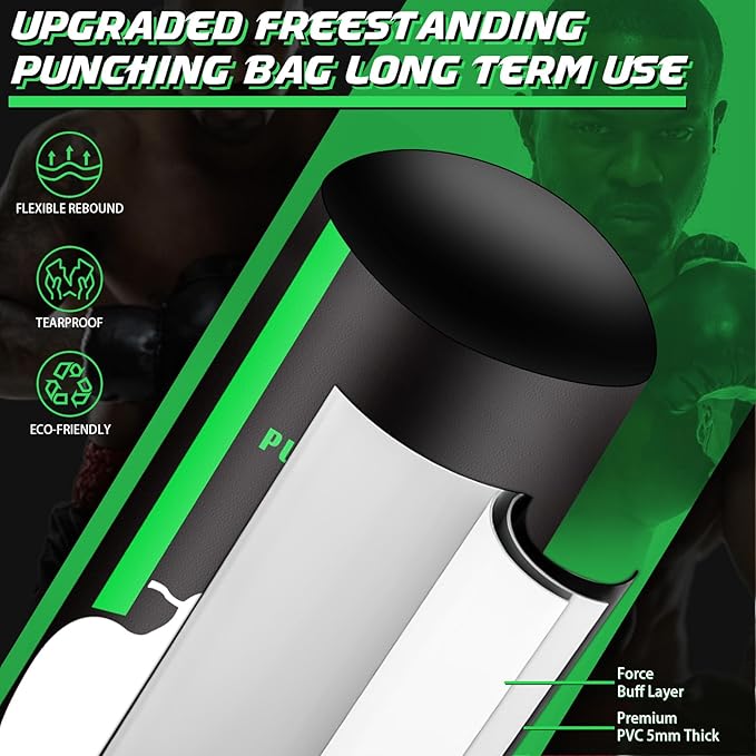 Freestanding Punching Bag with Gloves, 70'' Heavy Boxing Bag with Stand for Adult Teens, Standing Women Men Inflatable Kickboxing Bags for Beginners Training MMA Muay Thai Fitness