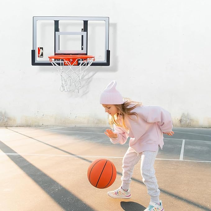 Mini Basketball Hoop Indoor 25 Inch, Adjustable-Height Wall Mounted Hoop, Silent Basketball Backboard&Rim, Indoor Wall Basketball Hoop Shatter-Proof, Mini Hoop 2 Ball