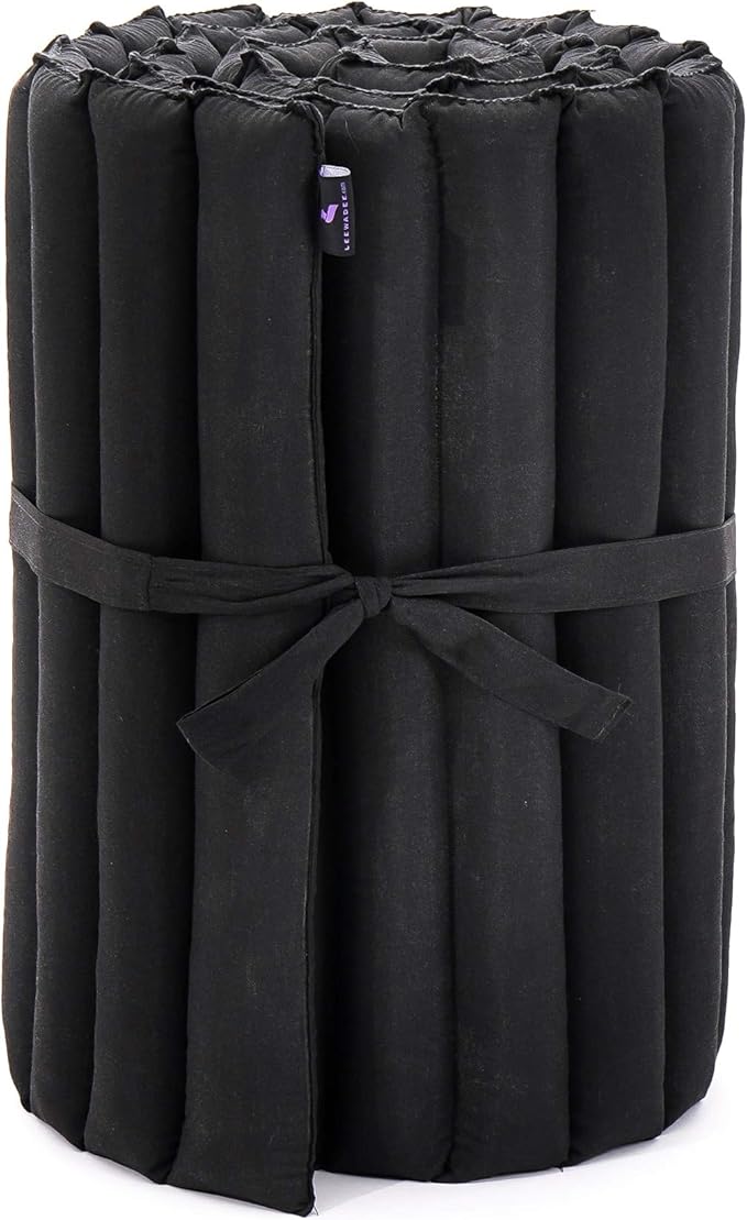 Leewadee - Foldable Floor Mattress - Japanese Roll Up Futon -Trifold Tatami Mat- Guest Floor Bed - Camping Mattress - Thai Massage Mat, Kapok Filled, 75 x 20 inches, Black