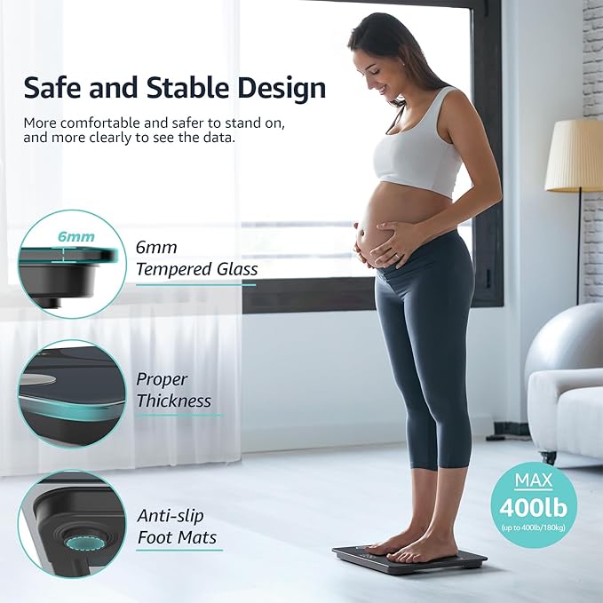 Posture Scale for Body Weight, Digital Bathroom Smart Scale, 13 Body Composition Analyzer Sync Weight Scale BMI Health Monitor Sync Apps 400lbs - Black