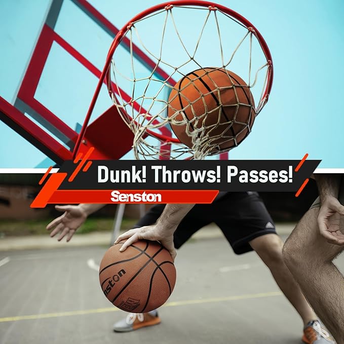Senston 27.5‘’/29.5'' Basketball Outdoor Indoor Rubber Basketball Ball for Kids/Adult Official Size 5/7 Basket Ball with Pump