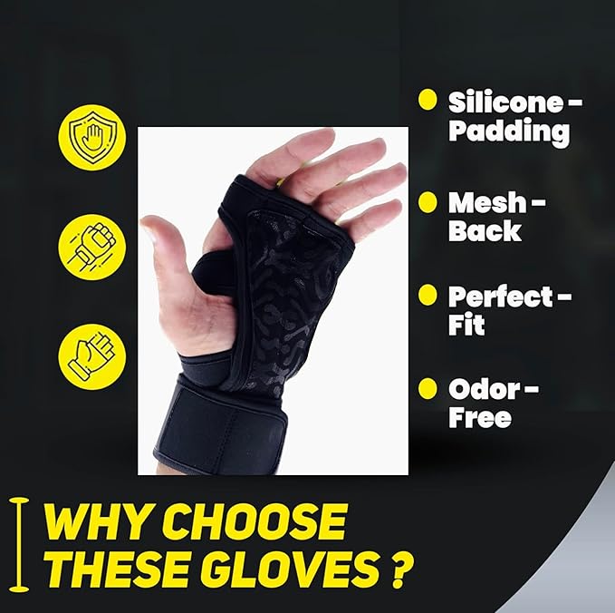 HW Weight Lifting Gloves – Built-in Wrist Wraps for Unbeatable Support in Gym, Crossfit & Strength Workouts (Men & Women)