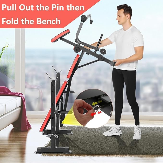 660lbs Weight Bench Set With Squat Rack, 6 in 1 Bench Press Set with Preacher Curl Pad, Weight Benches for Home Gym With Leg Extension, Foldable Incline Decline Workout Bench (Yellow)