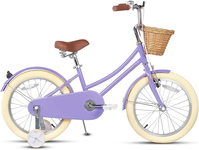 Glerc Little Molly 12-20 Inch Kids Retro Cruiser Bike for 2-13 Year Old with Wicker Basket & Training Wheels/Kickstand, Multiple Colors