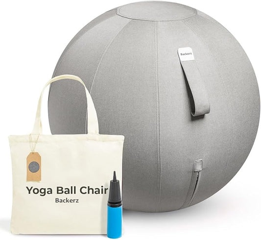 Balance Ball Chair for Office & Home - Ergonomic Exercise Ball for Posture & Back Pain Relief, Yoga Ball Chair - Sitting Ball with Washable Linen Cover