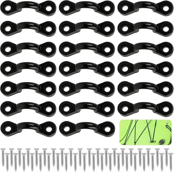 20 Pack Kayak Pad Eye Kit, Nylon Bungee Deck Loops with 40 Stainless Steel Screws, Tie Down Pad Eyes for Kayaks, Canoes, Boats, Deck Rigging, Paddle Holders & Marine Accessories
