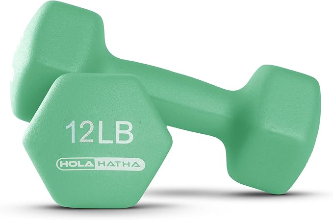 HolaHatha 2, 3, 5, 8, and 10 Pound Neoprene Dumbbell Free Hand Weight Set with Rack, Ideal for Home Exercises to Gain Tone and Definition, Pastel