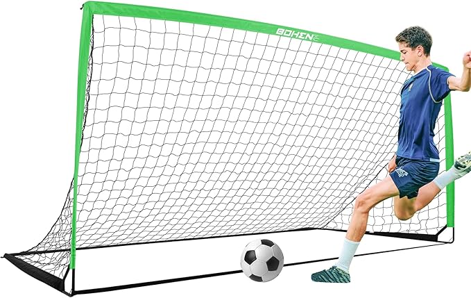 BOHEN 11x5.5 FT/9x5 FT/6x4 FT Portable Metal Soccer Goal for Backyard with Carry Bag - Fun for Outdoor Indoor Training Games for Kids and Adult, Easy Storage and Transportation