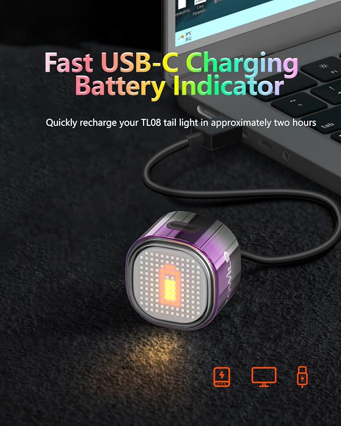 TOWILD TL08 Bike Tail Light, Customized Patterns Full-Color Bike Rear Light, Brake Sensing, USB-C Rechargeable, IPX6 Waterproof