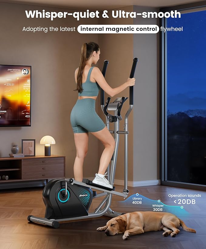 Dripex Elliptical Exercise Machine, Magnetic Elliptical Machine for Home, Hyper-Quiet Elliptical Training Machines w/ 6KG Flywheel, 16 Resistance Levels, Pulse Sensor, LCD Monitor