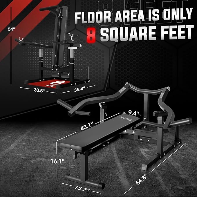 GMWD Chest Press Machine, 1050LBS Bench Press Machine with Independent Converging Arms, Adjustable Flat Incline Bench for Chest, AB Workouts, Shoulder Home Gym Equipment, V1