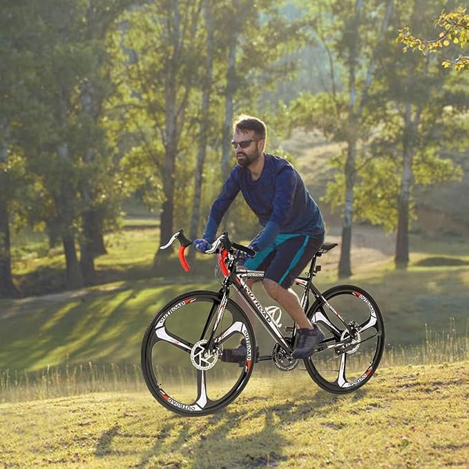 700C Wheel Road Commuter Bike, 14/21 Speed Shifter, Dual Disc Brakes Racing Bicycle with Light Aluminum Alloy Frame for Adult Men and Women