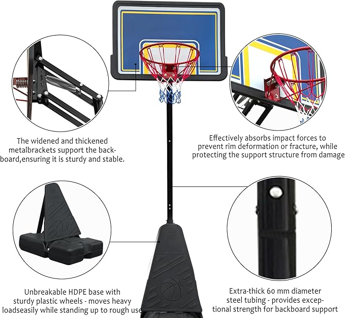 Basketball Hoop Outdoor 8.04-10FT Height Adjustable, Portable Basketball Goal with 44 Inch Shatterproof Backboard, Heavy-Duty Base & Wheels for Youth,Teens,Adults in Backyard,Driveway,Indoor