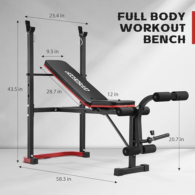 OPPSDECOR Adjustable Weight Bench Set with Leg Developer & Preacher Curl Pad, Full Body Workout Bench Press Set with Squat Rack for Home Gym Fitness, Standard Strength Training Bench