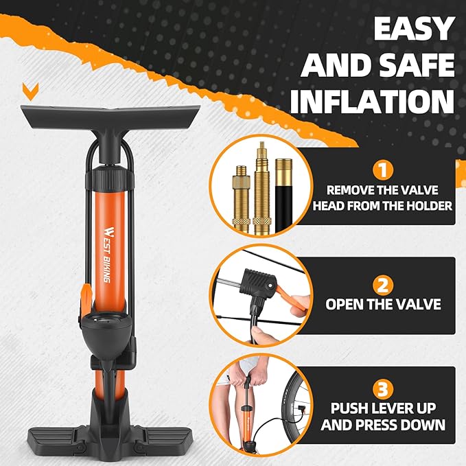 Bike Floor Pump, Bikes Pump with Gauge,Bicycle Air Pump with High Pressure 160 Psi, BikeTire Pump with Presta Schrader Valves,Portable Hand Pump Bike, Fits Road Bikes MTB E-Bike, Ball