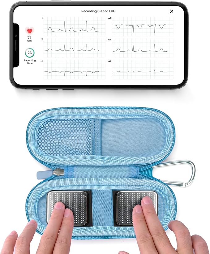 Case for KardiaMobile 1L 6L Personal EKG Monitor, Hard Travel Carrying Case for AliveCor Kardia Heart Monitor EKG/ECG, Portable Heart Rate Monitor Bag Storage Organizer with Pill Box & Carabiner Clip
