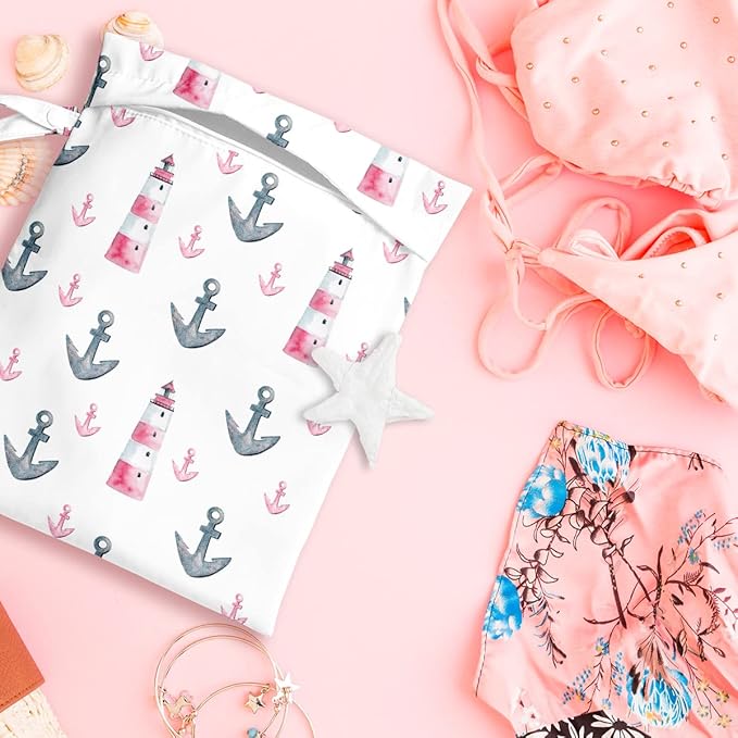 Wet Bag, Wet Dry Bag, Wet Bag for Swimsuit, Travel, Beach, Pool, Diapers, Dirty Yoga Gym Clothes, Makeup Bag, Waterproof Reusable Beach Bag Ocean Decor Starfish Sea Horse Anchor