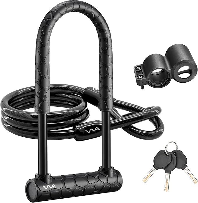 Bike U Lock,Heavy Duty Combination Bicycle u Lock Shackle 4ft Length Security Cable with Sturdy Mounting Bracket and Key Anti Theft Bicycle Secure Locks