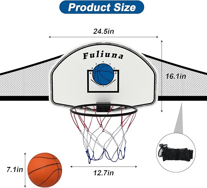Trampoline Basketball Hoop with LED Lights, Solar Powered Basketball Hoop for Trampoline Fits for Straight Pole & Curved Pole, Trampoline Basketball Hoop Attachment with Mini Ball and Pump.
