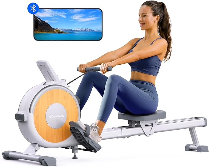 MERACH Rowing Machines for Home, Magnetic Rowing Machine with 16 Levels, Rower Machine of Quiet Resistance, Dual Slide Rail with Max 350lbs Weight Capacity, App Compatible
