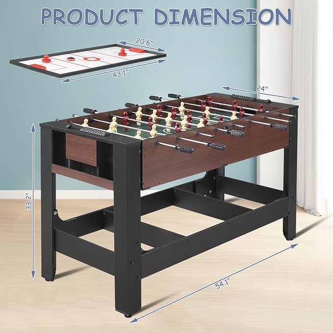 4-in-1 Swivel Multi-Game Table - 54" Combo Game Table Set for Kids, Adults - Indoor and Outdoor Arcade Sports Table - Air Hockey, Billiards, Foosball, Ping Pong for Home, Game Room